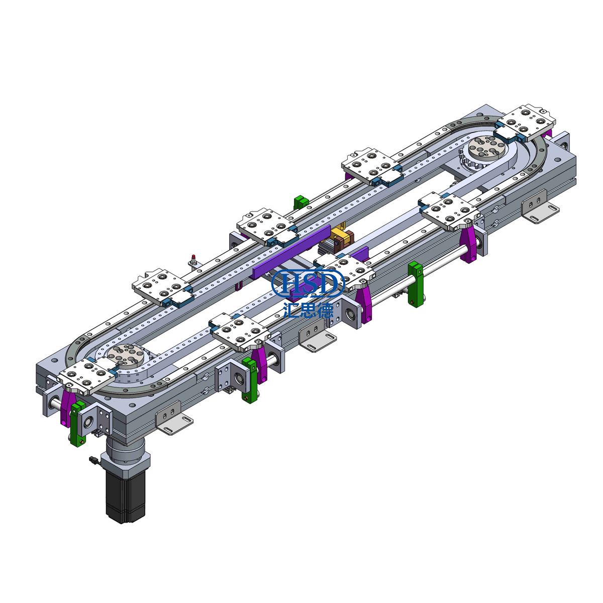 Elliptical profile chain annular guide rail conveyor line 8 stations 6 positioni