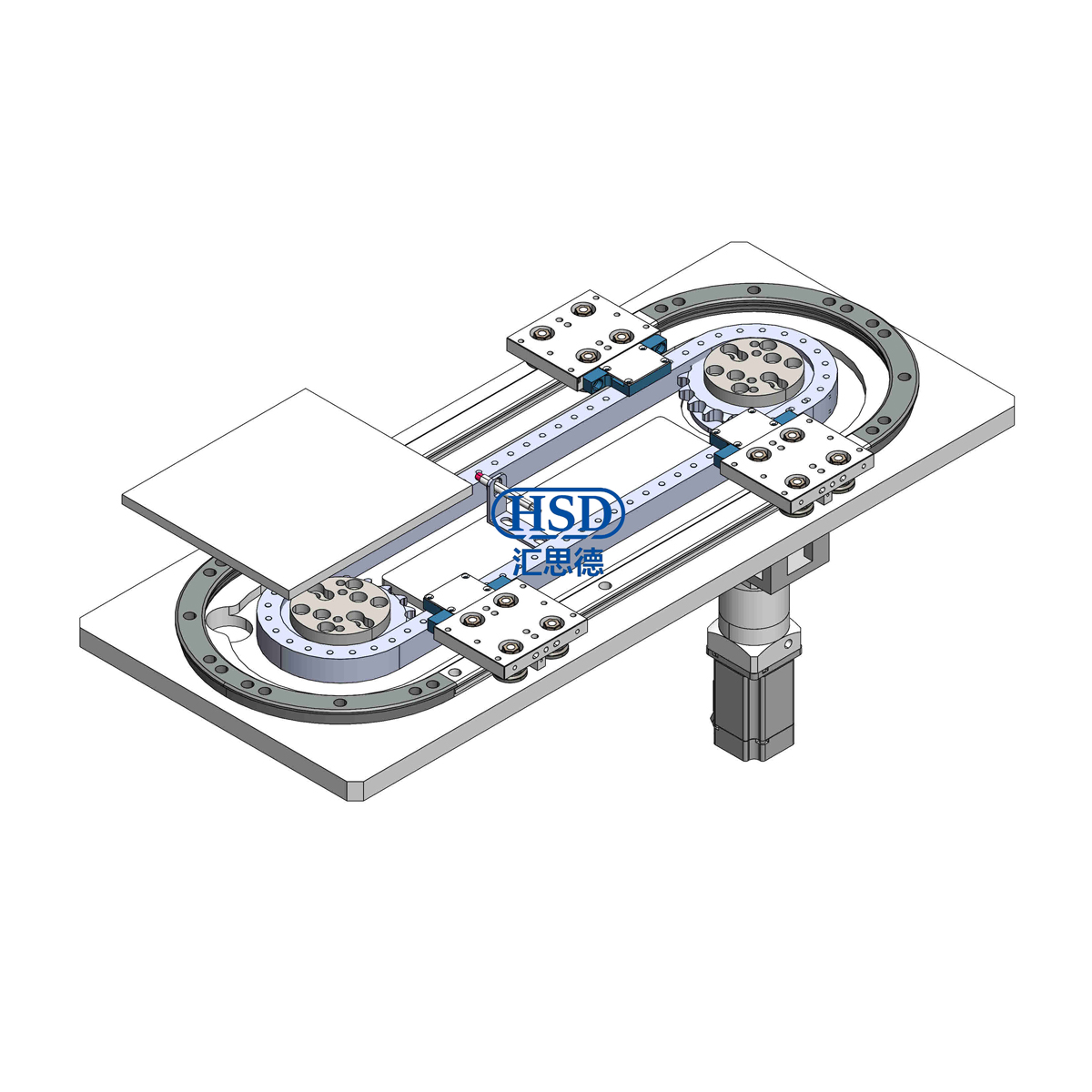 Elliptical baseplate chain annular guide rail conveyor line 4-station circulatio
