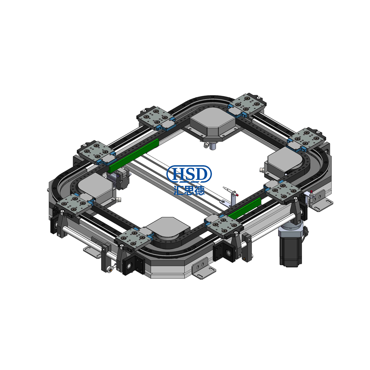 Circular guide conveyor line 8 stations 8 positioning rectangular profile chain 