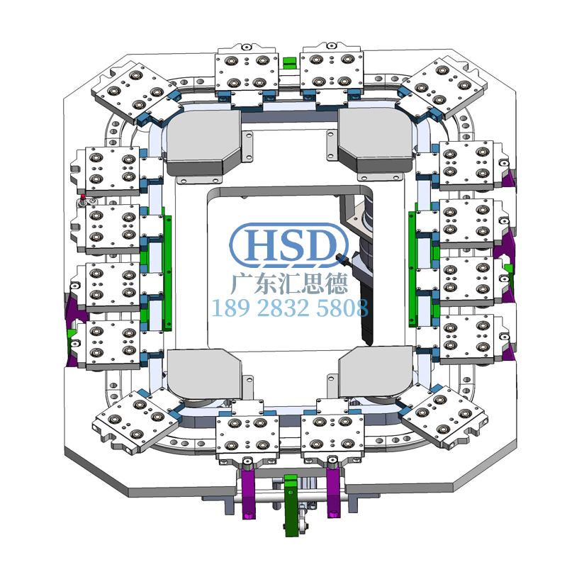 Ring guide conveyor line 16 station 12 positioning rectangular baseplate chain l