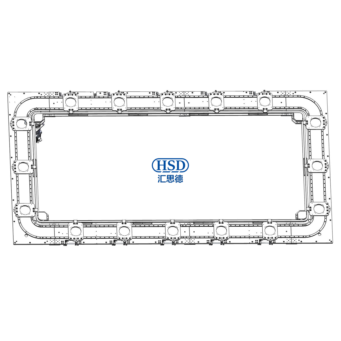 16 station rectangular horizontal inner and outer double rail annular guide rail conveyor model